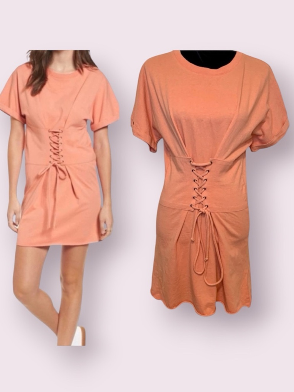 BP Nordstrom Corset Lace Up Tee Shirt Dress Orange Size Small - Picture 2 of 13